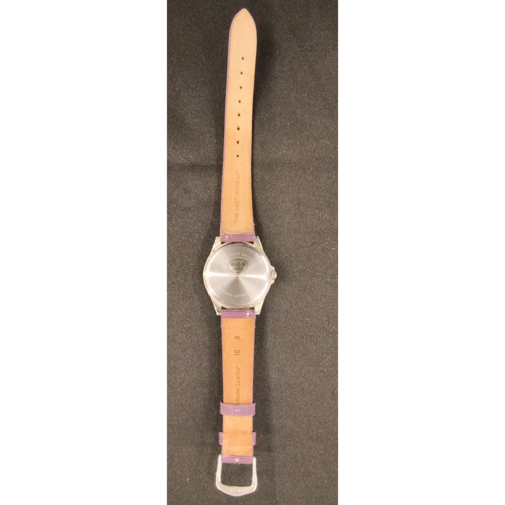 Accutime Silver/Pink Round Peace Sign Black Face Purple Unisex Watch Band #W5175